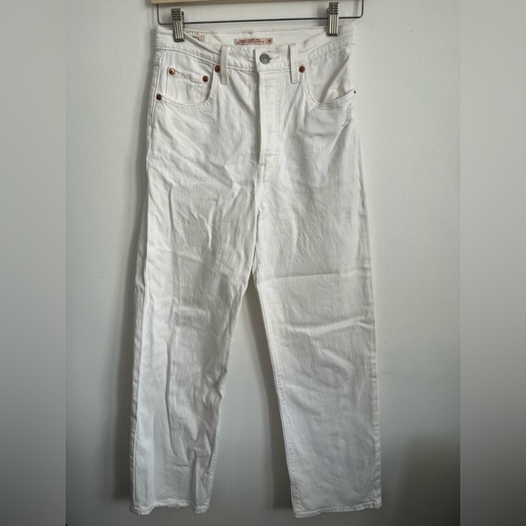 Levi’s Premium High Rise Ribcage Straight Leg Ankle Denim Jeans White US 26 - Picture 3 of 11